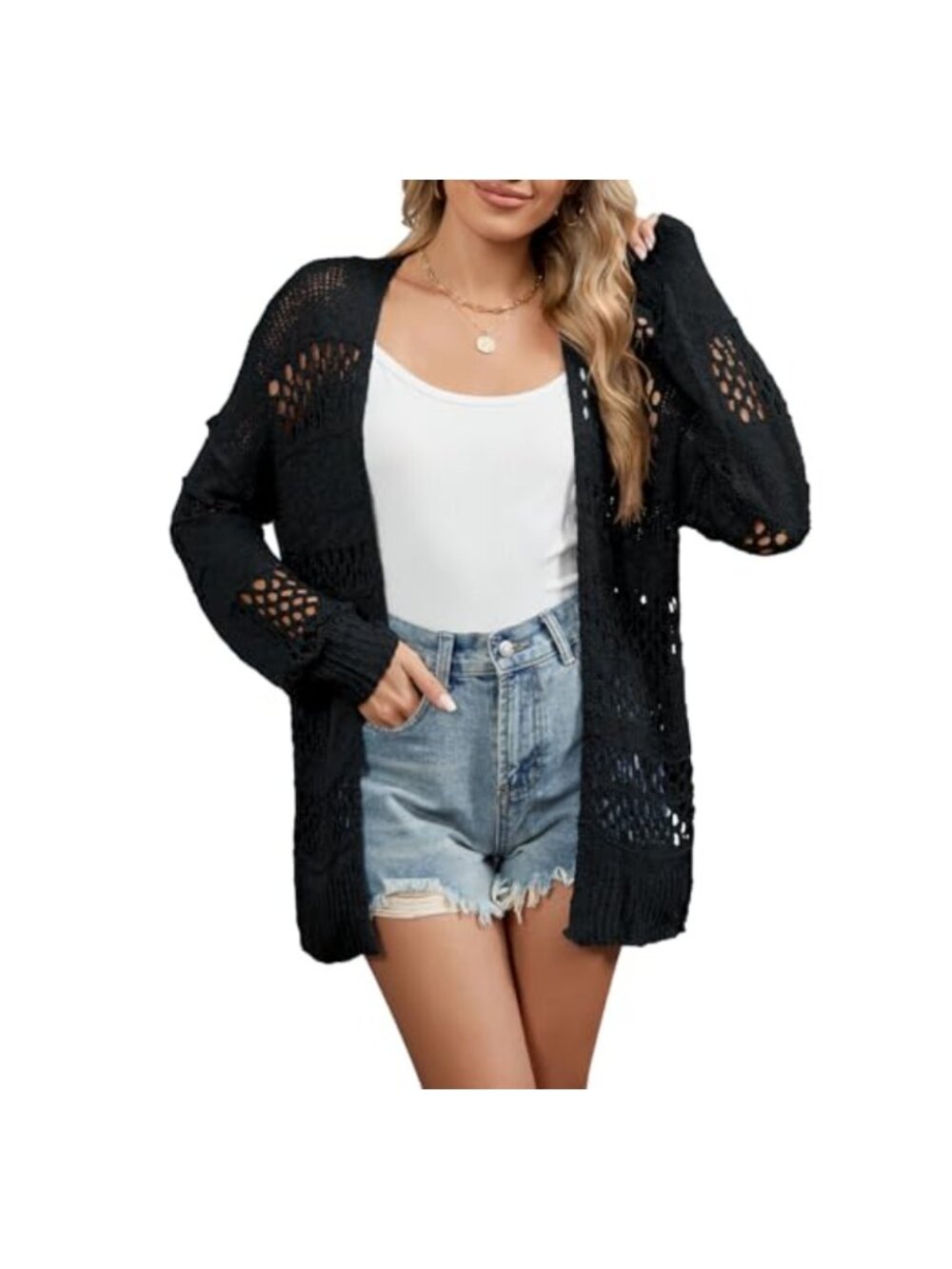 Women's Boho Crochet Open Front Cardigan Lightweight Summer